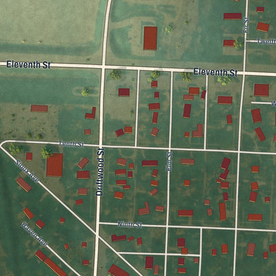 Second close-up of the map of Correctionville, Iowa print showing more streets and buildings