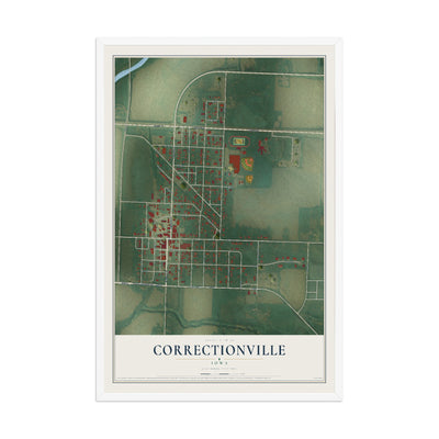 Map of Correctionville, Iowa, 12 x 18 inch print in a white wood frame