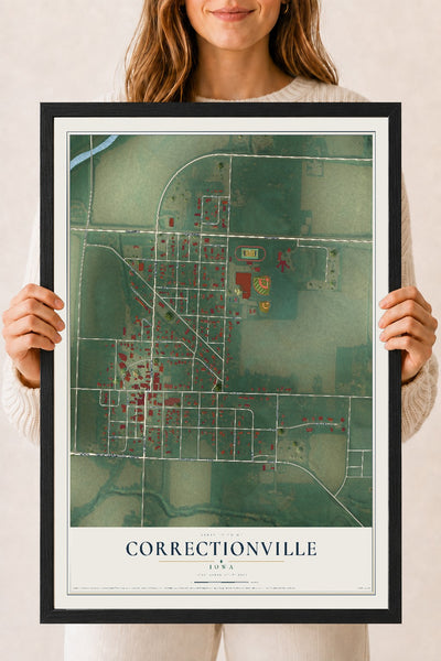 Map of Correctionville, Iowa, 18 x 24 inch print in a black wood frame