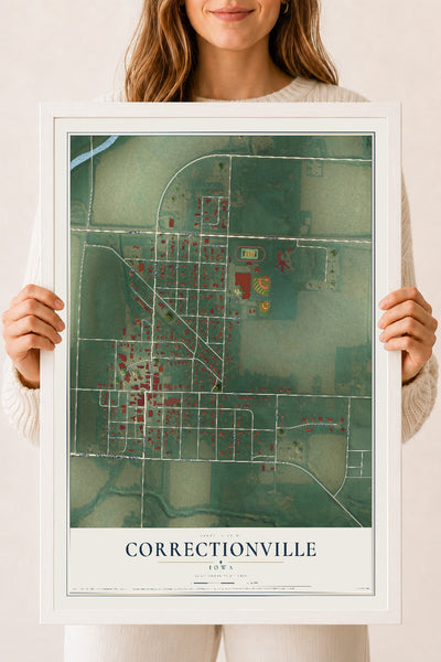 Map of Correctionville, Iowa, 18 x 24 inch print in a white wood frame