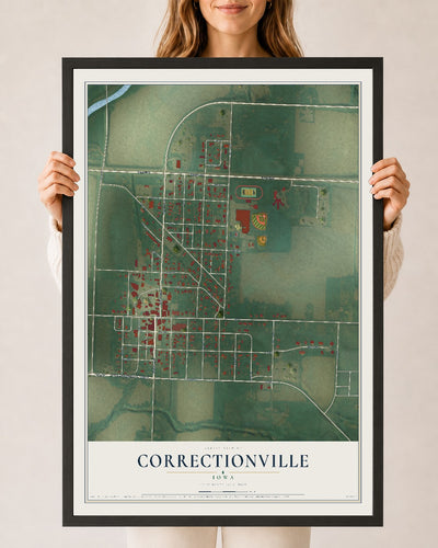 Map of Correctionville, Iowa, 24 x 36 inch print in a black wood frame