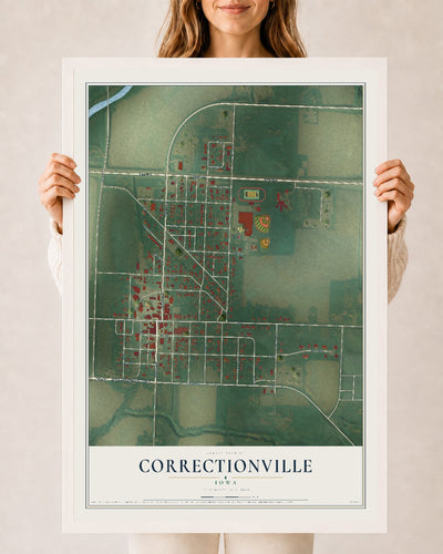 Map of Correctionville, Iowa, 24 x 36 inch print in a white wood frame