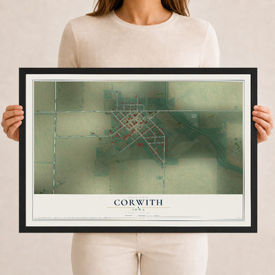 Map of Corwith, Iowa, 12 x 18 inch print in a black wood frame
