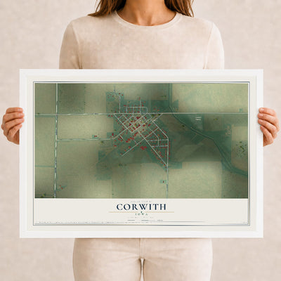 Map of Corwith, Iowa, 12 x 18 inch print in a white wood frame