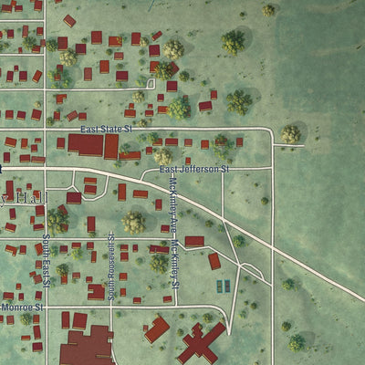 Second close-up of the map of Corydon, Iowa print showing more streets and buildings