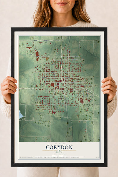 Map of Corydon, Iowa, 18 x 24 inch print in a black wood frame