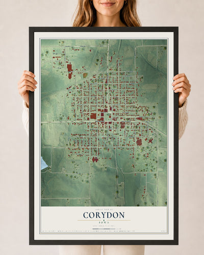 Map of Corydon, Iowa, 24 x 36 inch print in a black wood frame