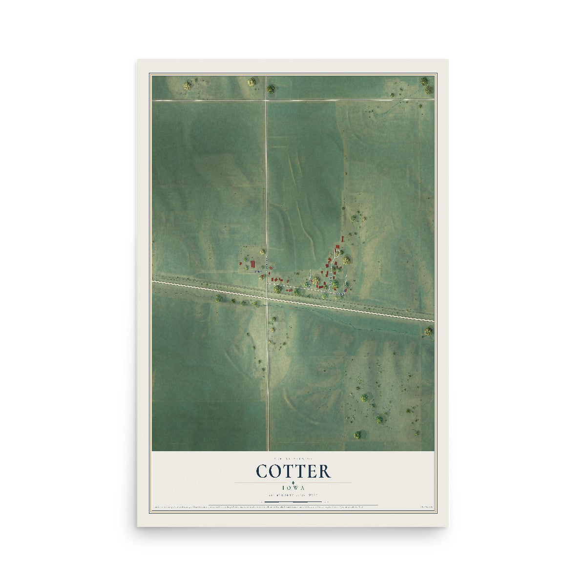 Map of Cotter, Iowa, 12 x 18 inch unframed archival matte print
