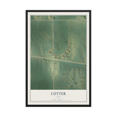 Map of Cotter, Iowa, 12 x 18 inch print in a black wood frame