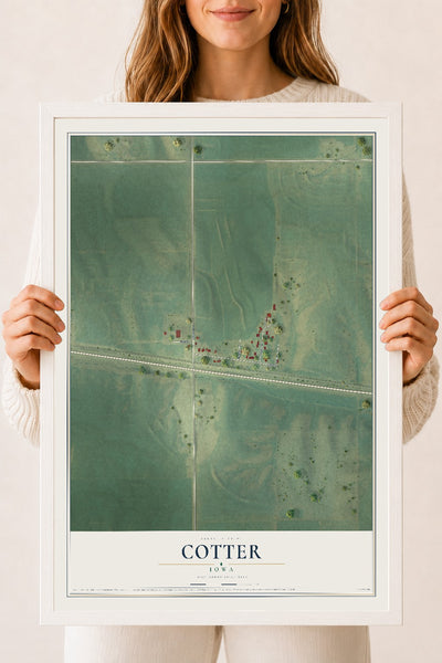 Map of Cotter, Iowa, 18 x 24 inch print in a white wood frame