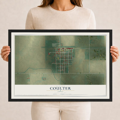 Map of Coulter, Iowa, 12 x 18 inch print in a black wood frame