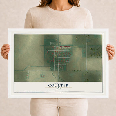 Map of Coulter, Iowa, 12 x 18 inch print in a white wood frame