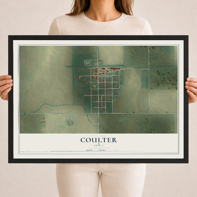 Map of Coulter, Iowa, 18 x 24 inch print in a black wood frame