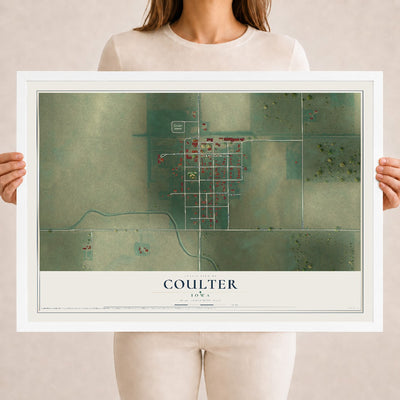 Map of Coulter, Iowa, 18 x 24 inch print in a white wood frame