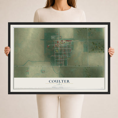 Map of Coulter, Iowa, 24 x 36 inch print in a black wood frame