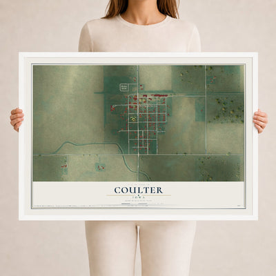 Map of Coulter, Iowa, 24 x 36 inch print in a white wood frame