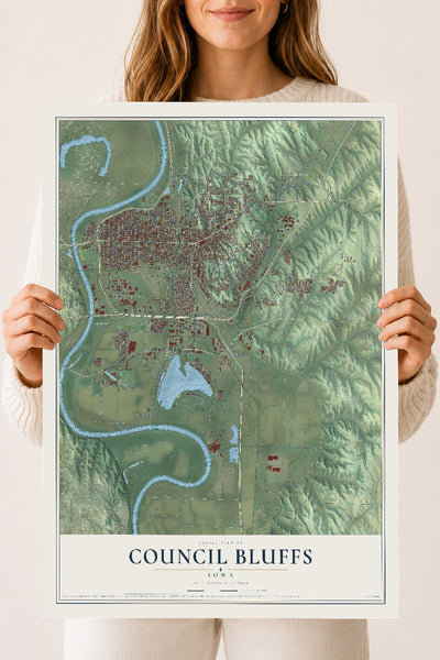 Map of Council Bluffs, Iowa, 18 x 24 inch unframed archival matte print