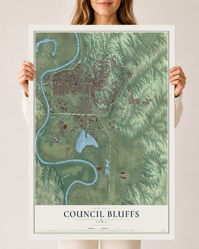 Map of Council Bluffs, Iowa, 24 x 36 inch unframed archival matte print