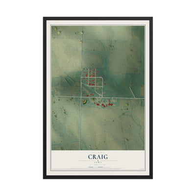 Map of Craig, Iowa, 12 x 18 inch print in a black wood frame