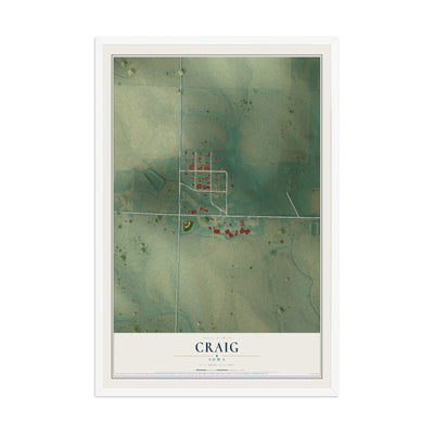 Map of Craig, Iowa, 12 x 18 inch print in a white wood frame