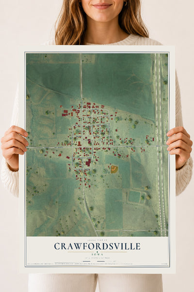 Map of Crawfordsville, Iowa, 18 x 24 inch unframed archival matte print