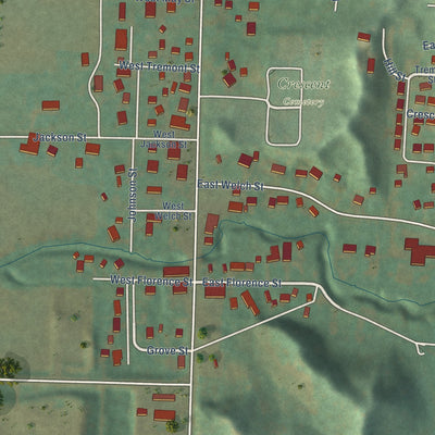 Close-up of the map of Crescent, Iowa print showing street and building detail