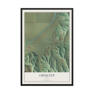 Map of Crescent, Iowa, 12 x 18 inch print in a black wood frame