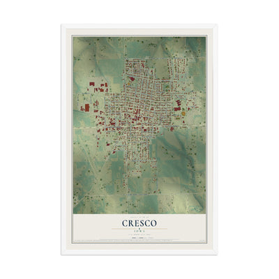 Map of Cresco, Iowa, 12 x 18 inch print in a white wood frame