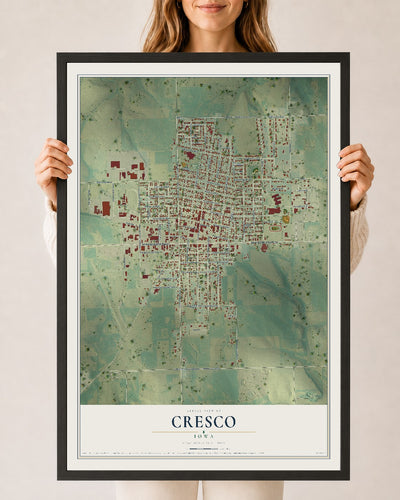 Map of Cresco, Iowa, 24 x 36 inch print in a black wood frame