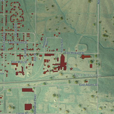 Second close-up of the map of Creston, Iowa print showing more streets and buildings