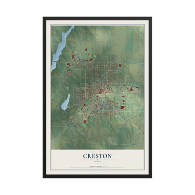 Map of Creston, Iowa, 12 x 18 inch print in a black wood frame