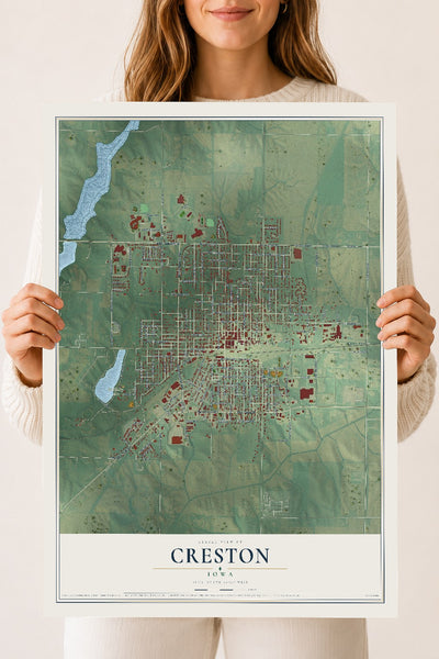 Map of Creston, Iowa, 18 x 24 inch unframed archival matte print