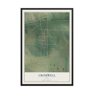 Map of Cromwell, Iowa, 12 x 18 inch print in a black wood frame