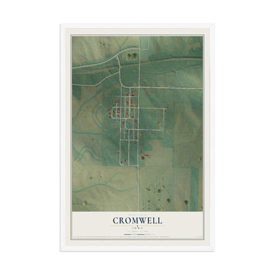Map of Cromwell, Iowa, 12 x 18 inch print in a white wood frame
