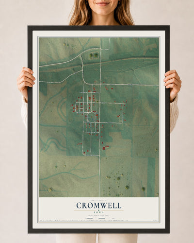 Map of Cromwell, Iowa, 24 x 36 inch print in a black wood frame