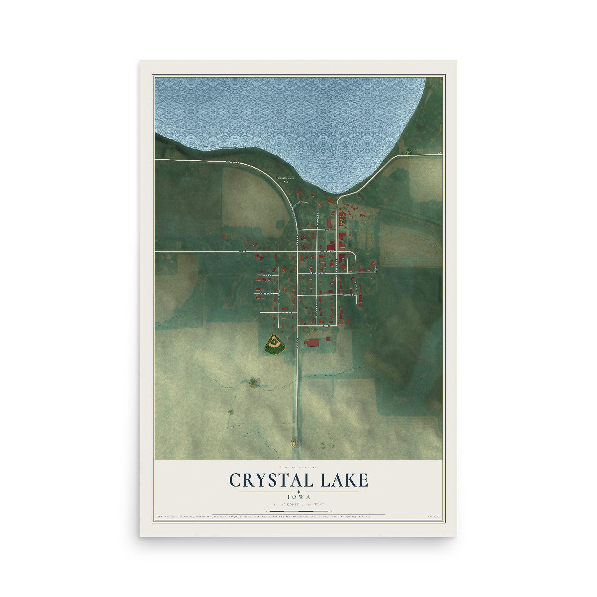Map of Crystal Lake, Iowa, 12 x 18 inch unframed archival matte print