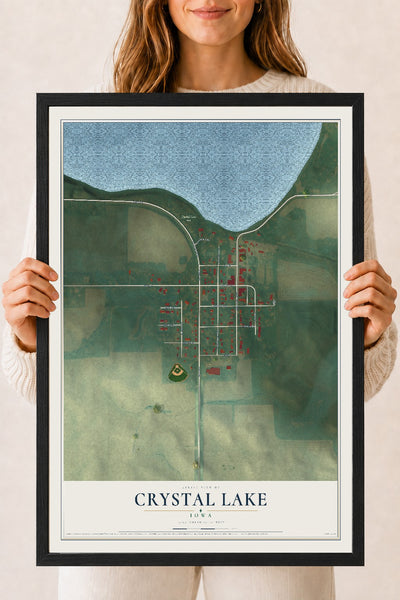 Map of Crystal Lake, Iowa, 18 x 24 inch print in a black wood frame