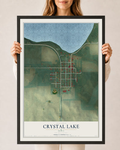 Map of Crystal Lake, Iowa, 24 x 36 inch print in a black wood frame