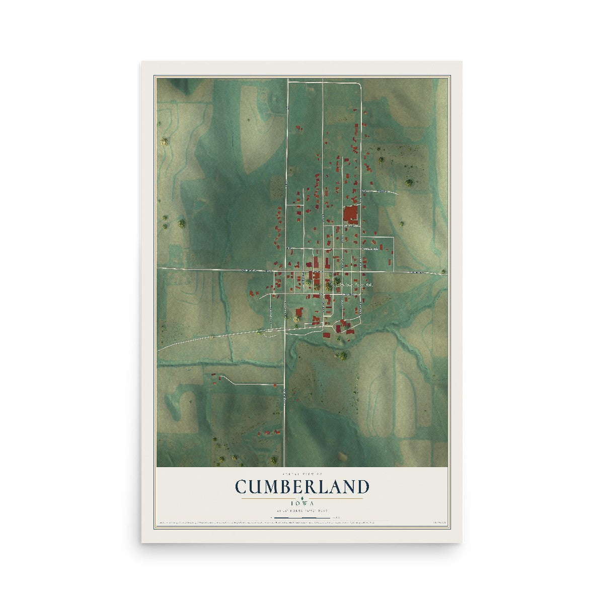 Map of Cumberland, Iowa, 12 x 18 inch unframed archival matte print