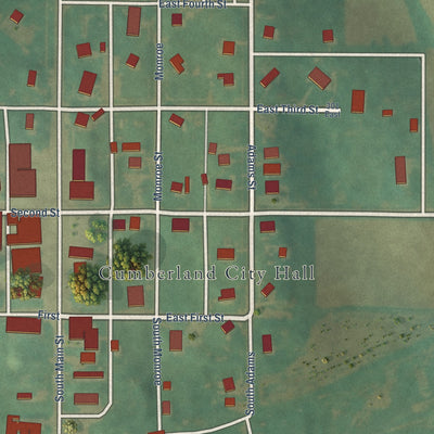 Close-up of the map of Cumberland, Iowa print showing street and building detail