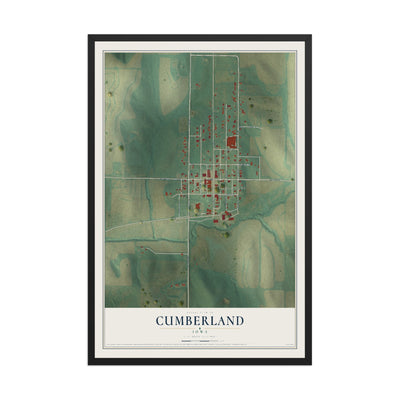 Map of Cumberland, Iowa, 12 x 18 inch print in a black wood frame