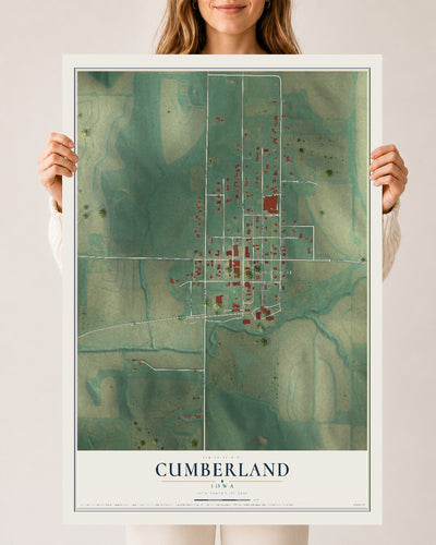 Map of Cumberland, Iowa, 24 x 36 inch unframed archival matte print
