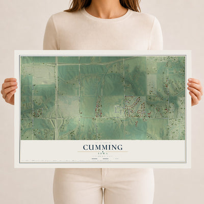 Map of Cumming, Iowa, 12 x 18 inch unframed archival matte print
