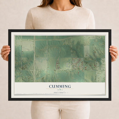 Map of Cumming, Iowa, 12 x 18 inch print in a black wood frame