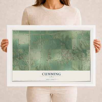 Map of Cumming, Iowa, 12 x 18 inch print in a white wood frame
