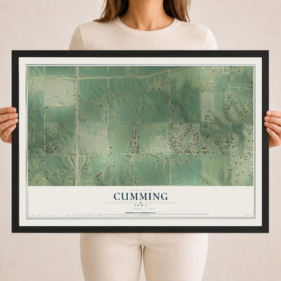 Map of Cumming, Iowa, 18 x 24 inch print in a black wood frame