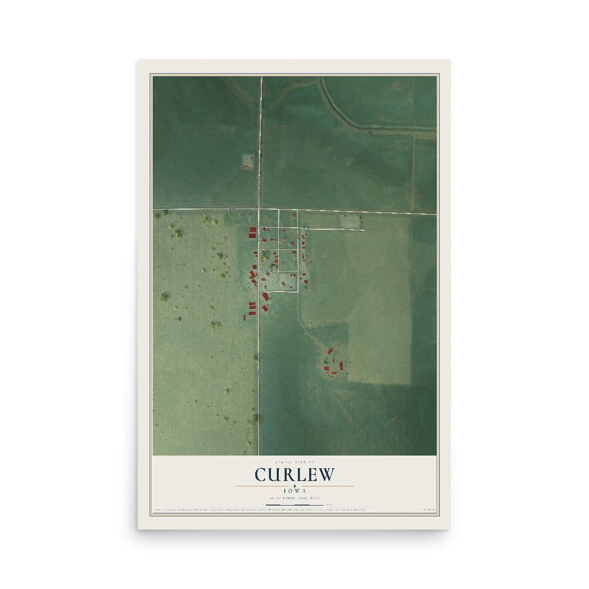 Map of Curlew, Iowa, 12 x 18 inch unframed archival matte print