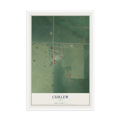 Map of Curlew, Iowa, 12 x 18 inch print in a white wood frame