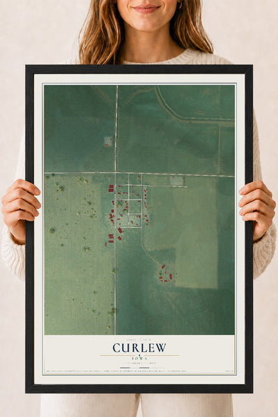Map of Curlew, Iowa, 18 x 24 inch print in a black wood frame