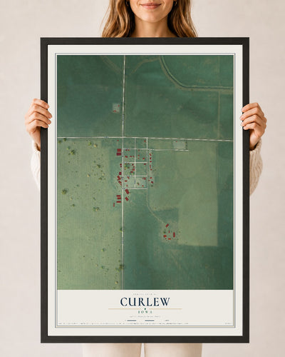 Map of Curlew, Iowa, 24 x 36 inch print in a black wood frame